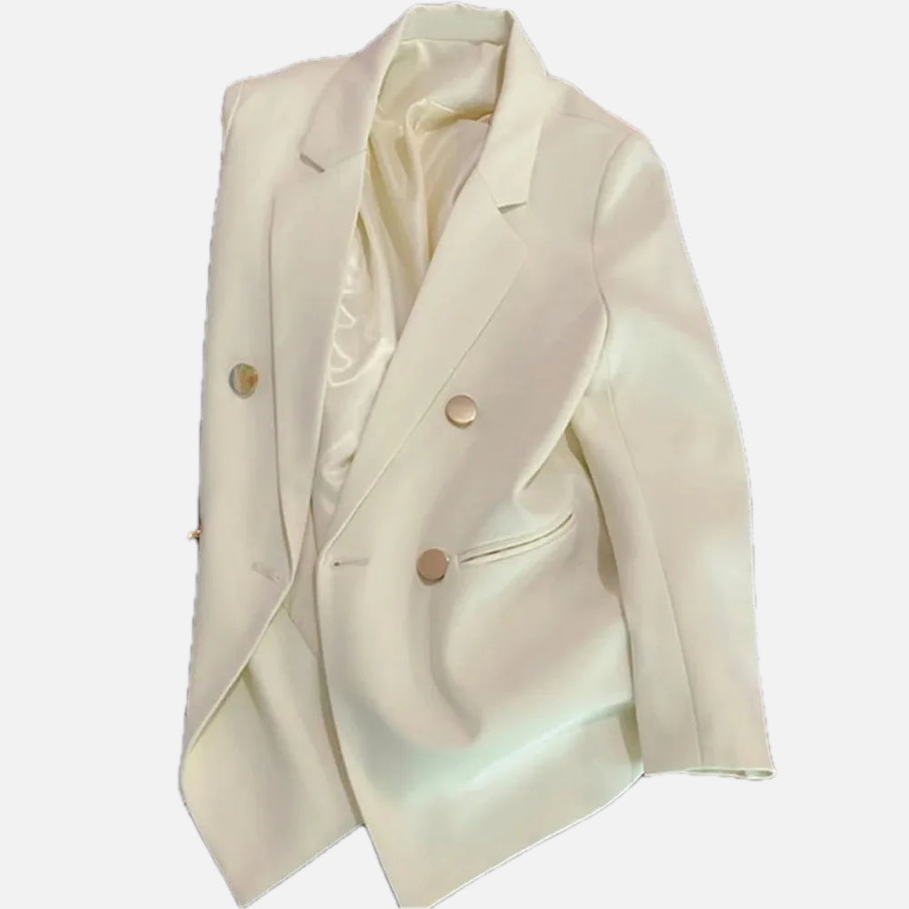 Women's Blazer Double-Breasted with Notched Lapel and Structured Fit