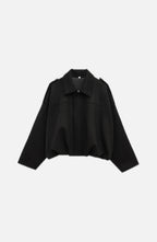 Women's Cropped Bomber Jacket with Collared Neckline and Oversized Sleeves - 1