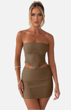 Women's Ribbed Bodycon Mini Dress Strapless with Cutout Waist