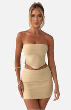 Women's Ribbed Bodycon Mini Dress Strapless with Sleek Fitted Silhouette - 1