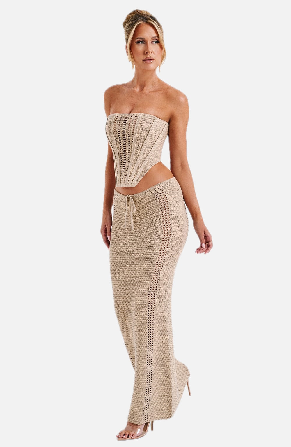 Women's Maxi Skirt with Crochet Detail and Tie Waist - 1