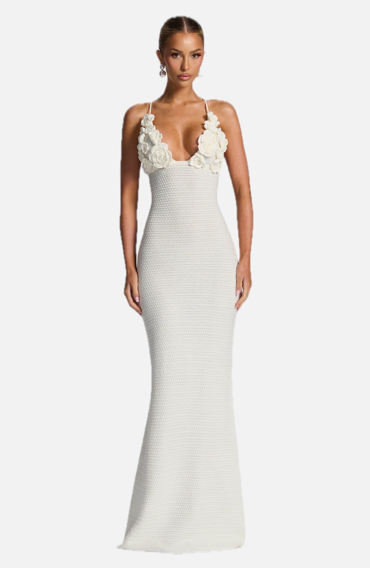 Women's Maxi Dress Sleeveless with Floral Crochet Neckline