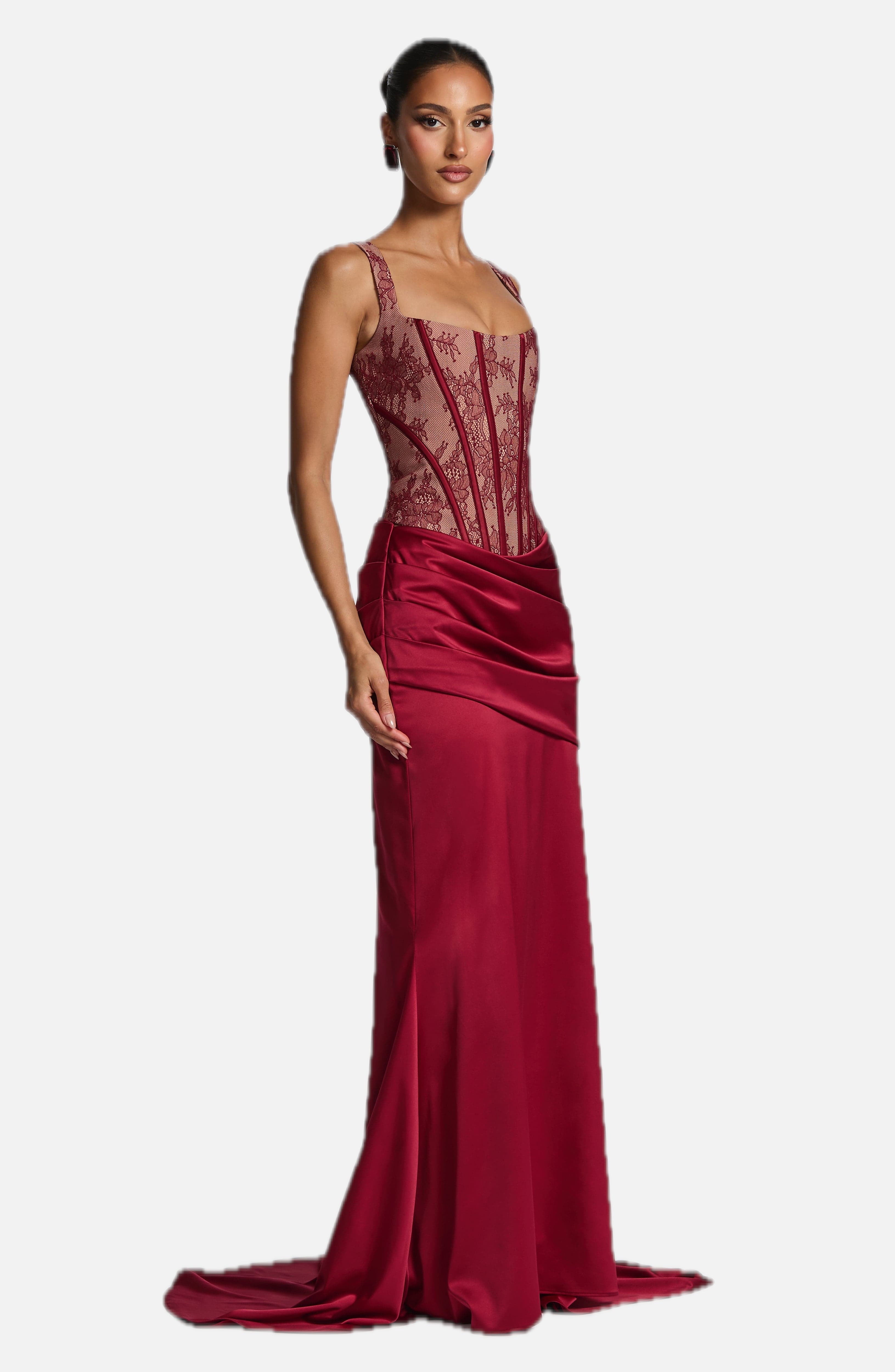 Burgundy Lace Corset Top Statement Bustier - 1