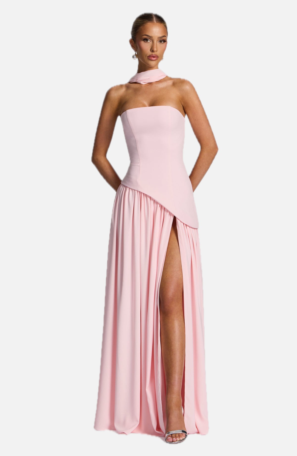 Women's Maxi Dress One Shoulder with Front Slit and A-Line Skirt - 1