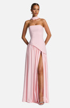 Women's Maxi Dress One Shoulder with Front Slit and A-Line Skirt - 1