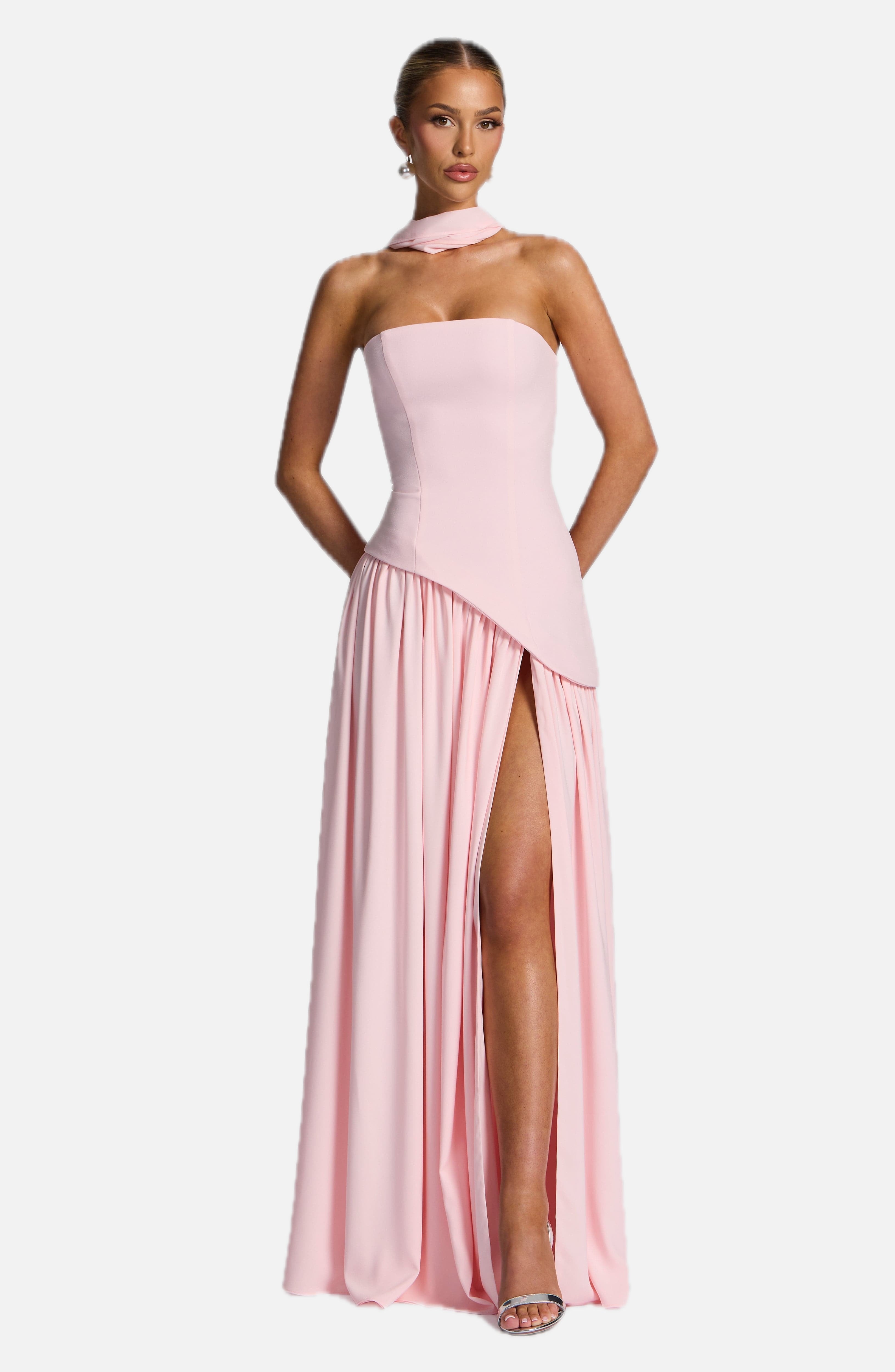 Women's Maxi Dress One Shoulder with Front Slit and A-Line Skirt - 1