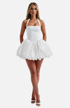Women's Halterneck Puffball Mini Dress with Fitted Bodice