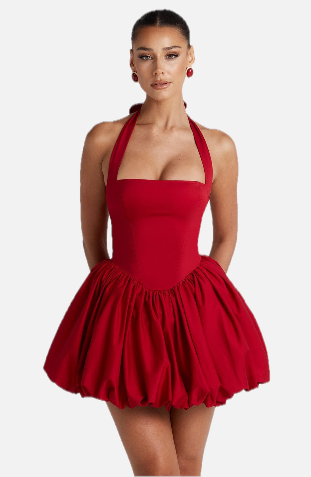 Women's Halterneck Mini Dress with Puffball Skirt