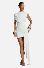 Women's Bodycon Mini Dress with Draped Asymmetric Train