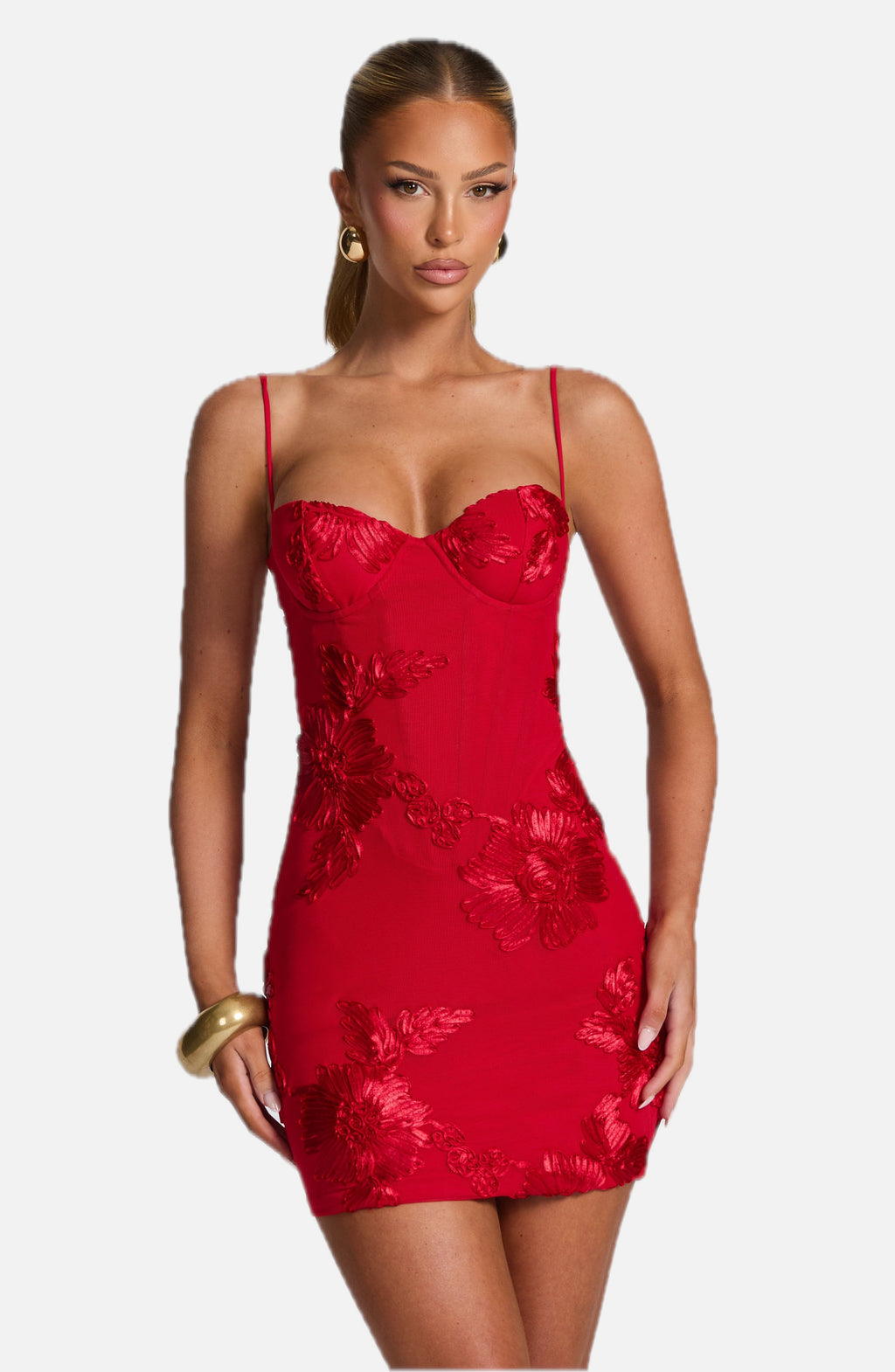 Women's Corset Mini Dress with Floral Appliqué and Sweetheart Neckline