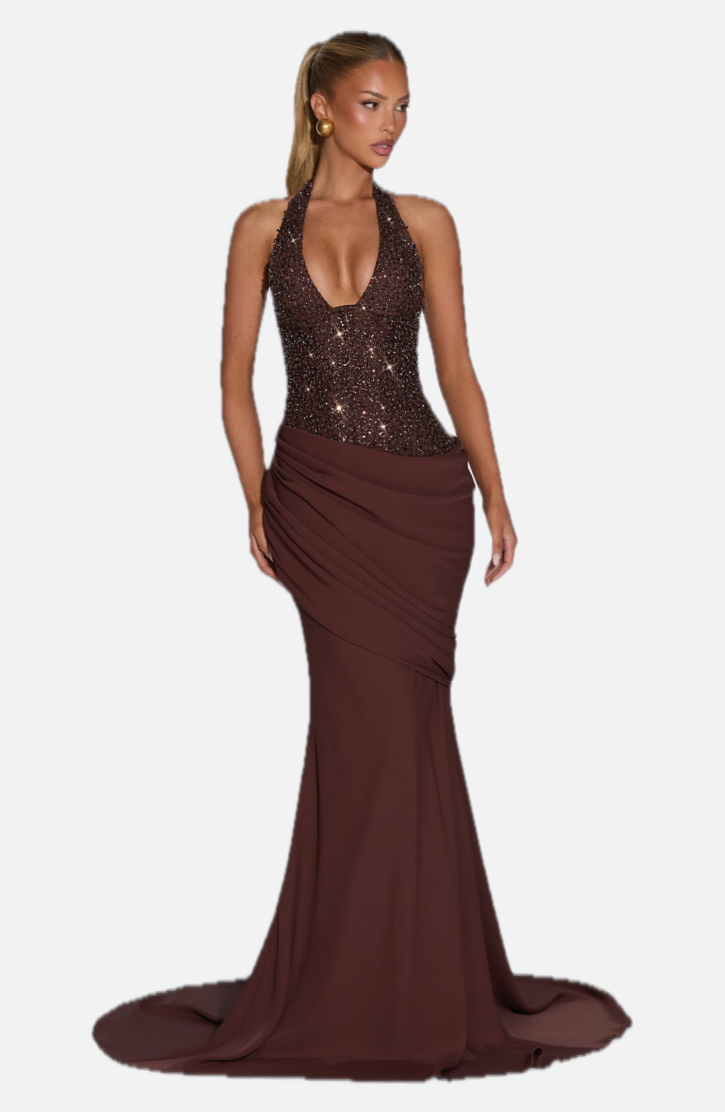 Women's Evening Gown Halter Neck Embellished Corset with Train