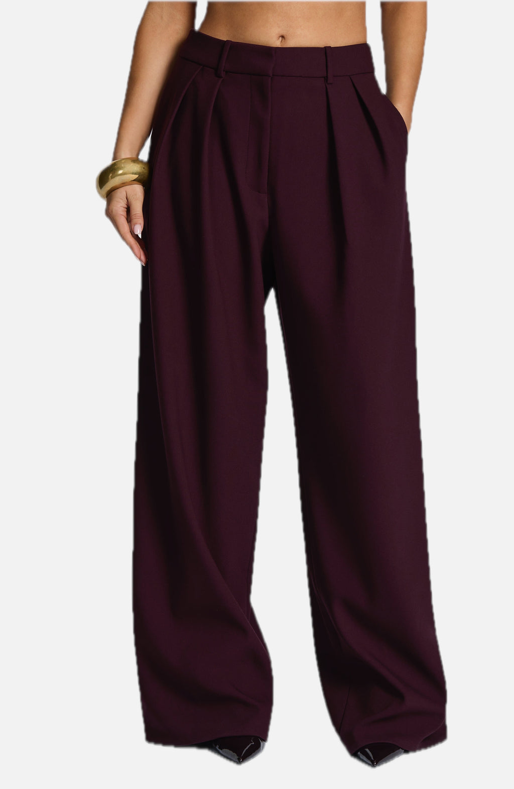 Women's Wide-Leg Tailored Trousers with High Waist and Pleated Front