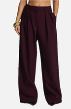 Women's Wide-Leg Tailored Trousers with High Waist and Pleated Front