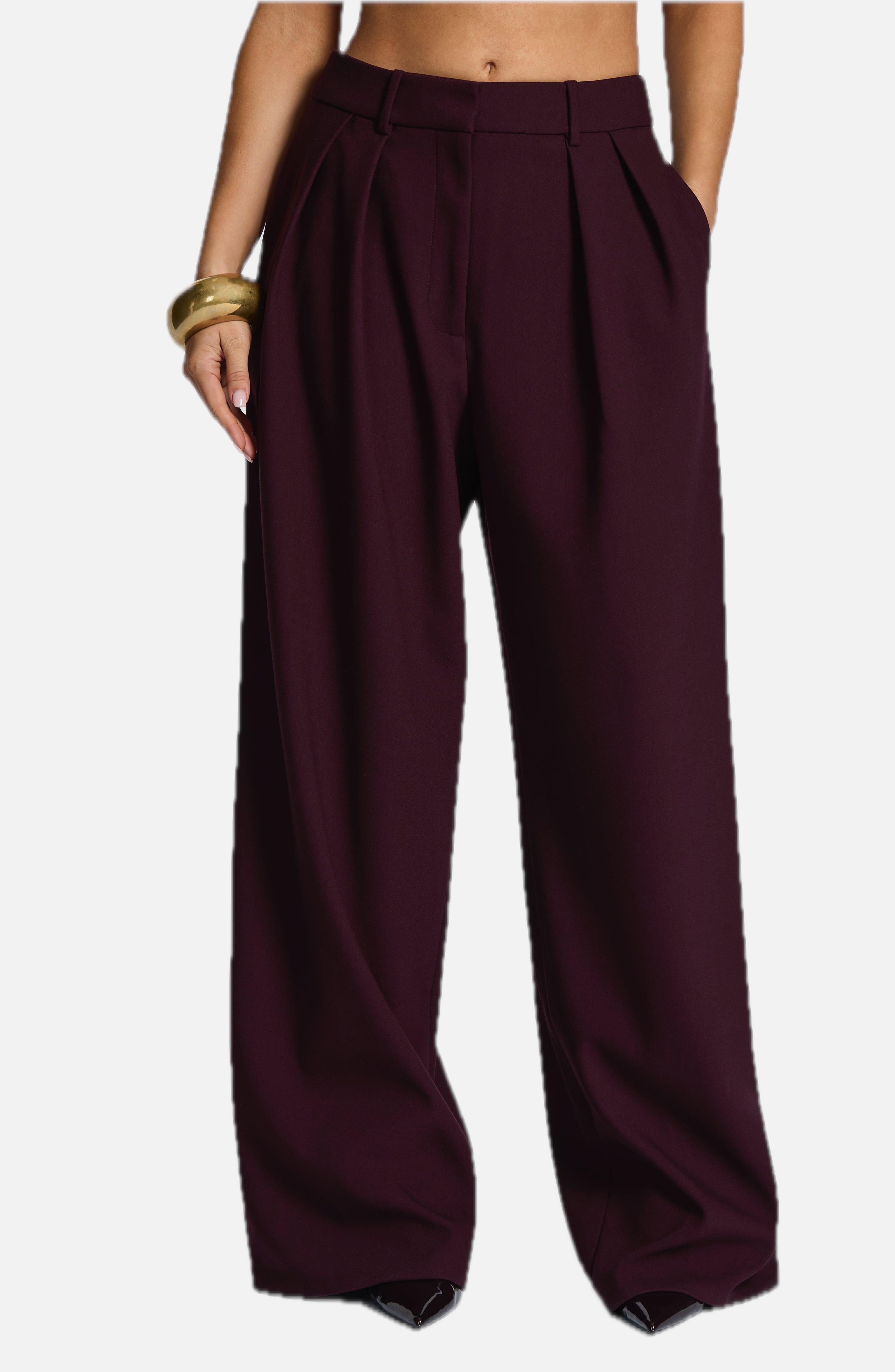Women's Wide-Leg Tailored Trousers with High Waist and Pleated Front