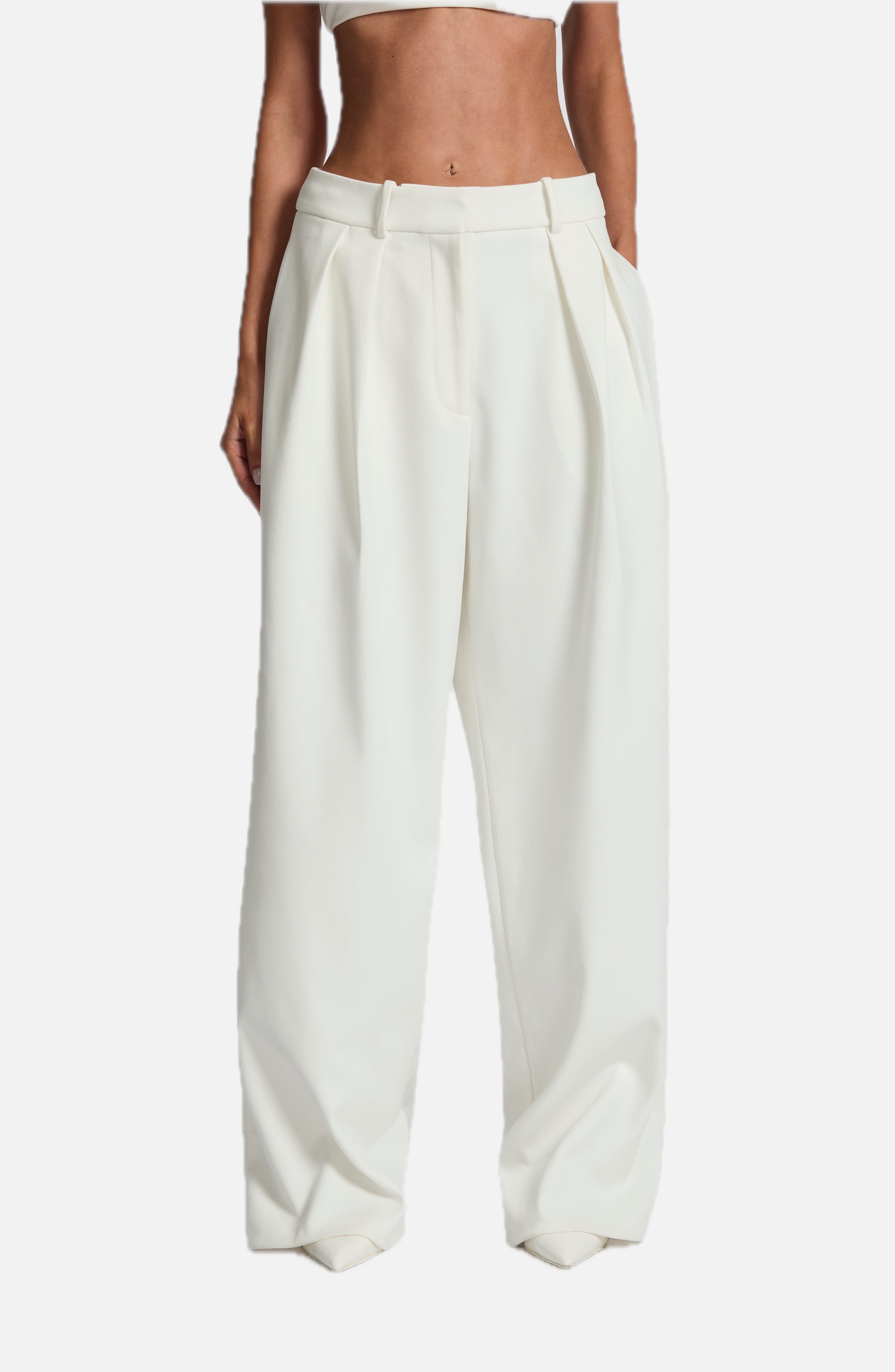 Women's Wide-Leg Tailored Trousers with High Waist and Pleated Front - 1