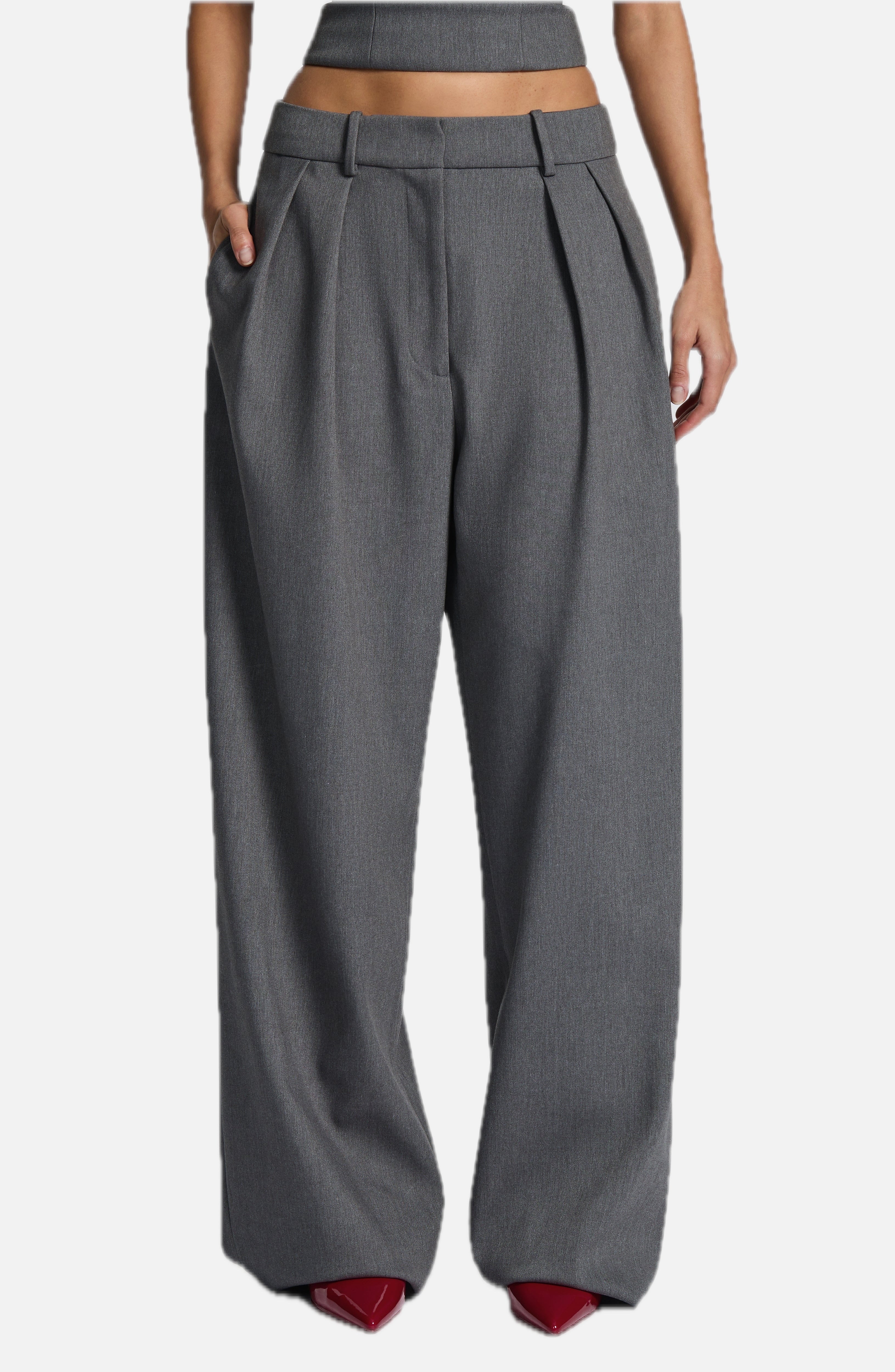 Women's Wide-Leg Tailored Trousers High-Waist with Pleated Front