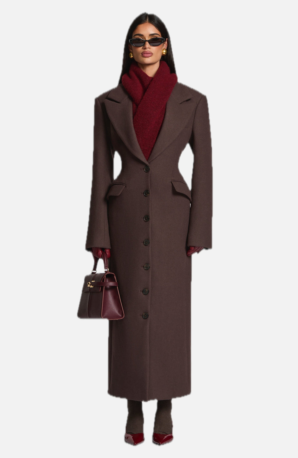 Women's Long Coat Tailored Fit with Notch Lapel and Button Front