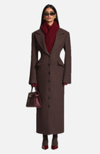 Women's Long Coat Tailored Fit with Notch Lapel and Button Front