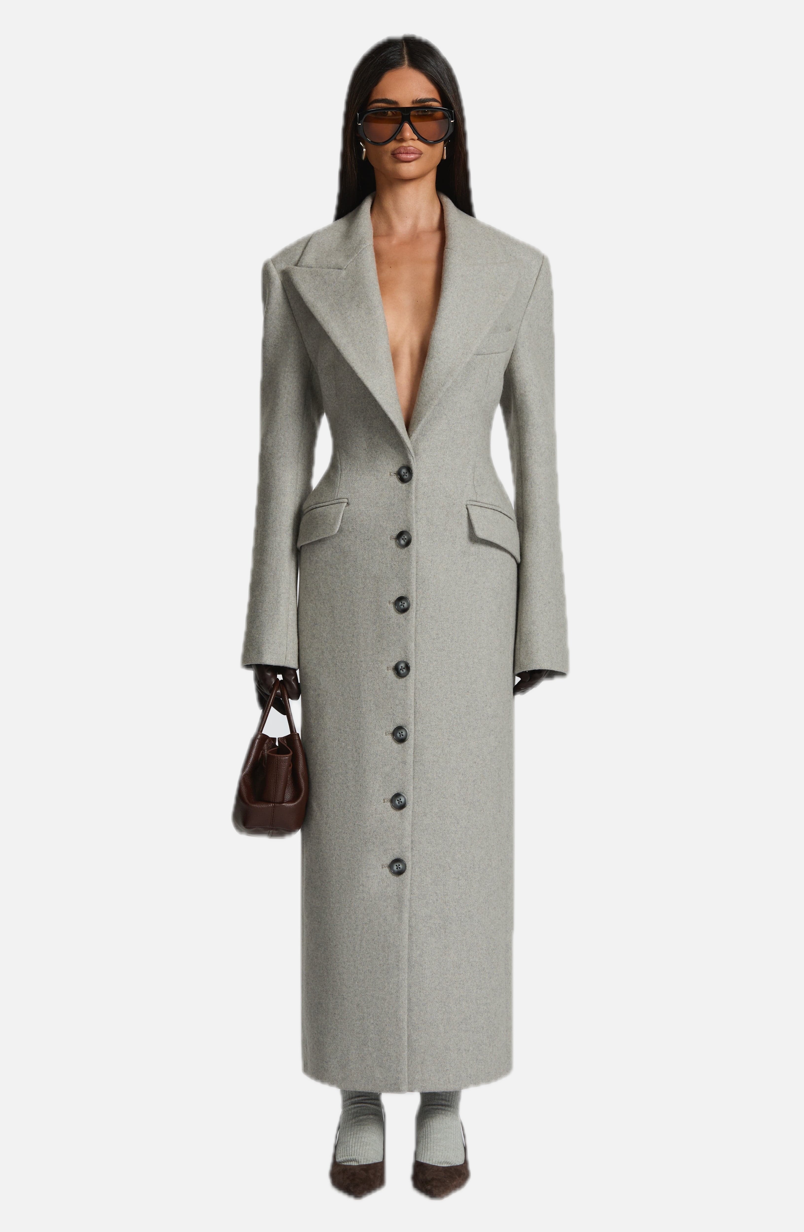 Women's Long Coat Tailored Fit with Peak Lapel