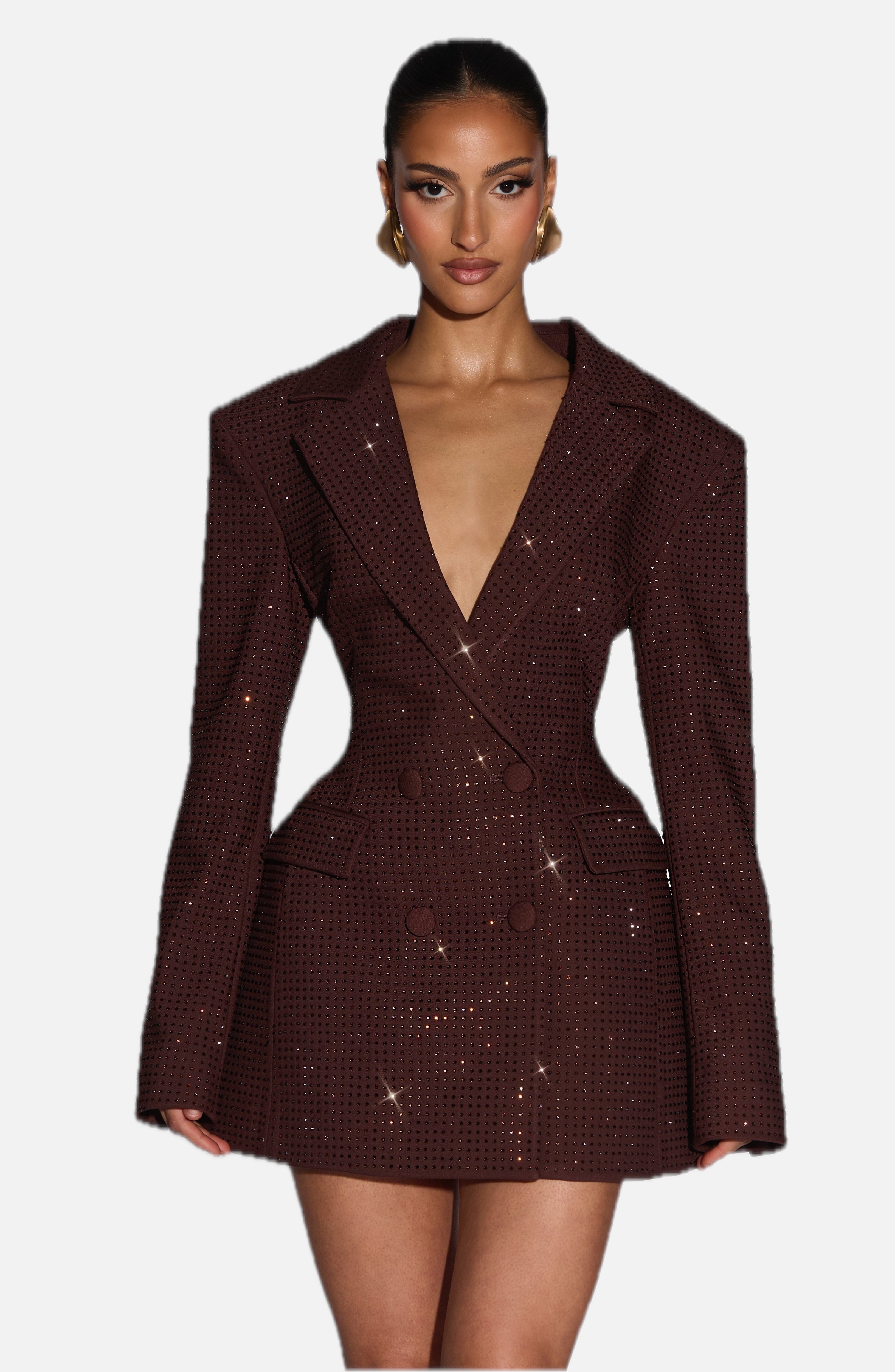 Women's Blazer Dress Double-Breasted with Shimmer Finish and Notched Lapel