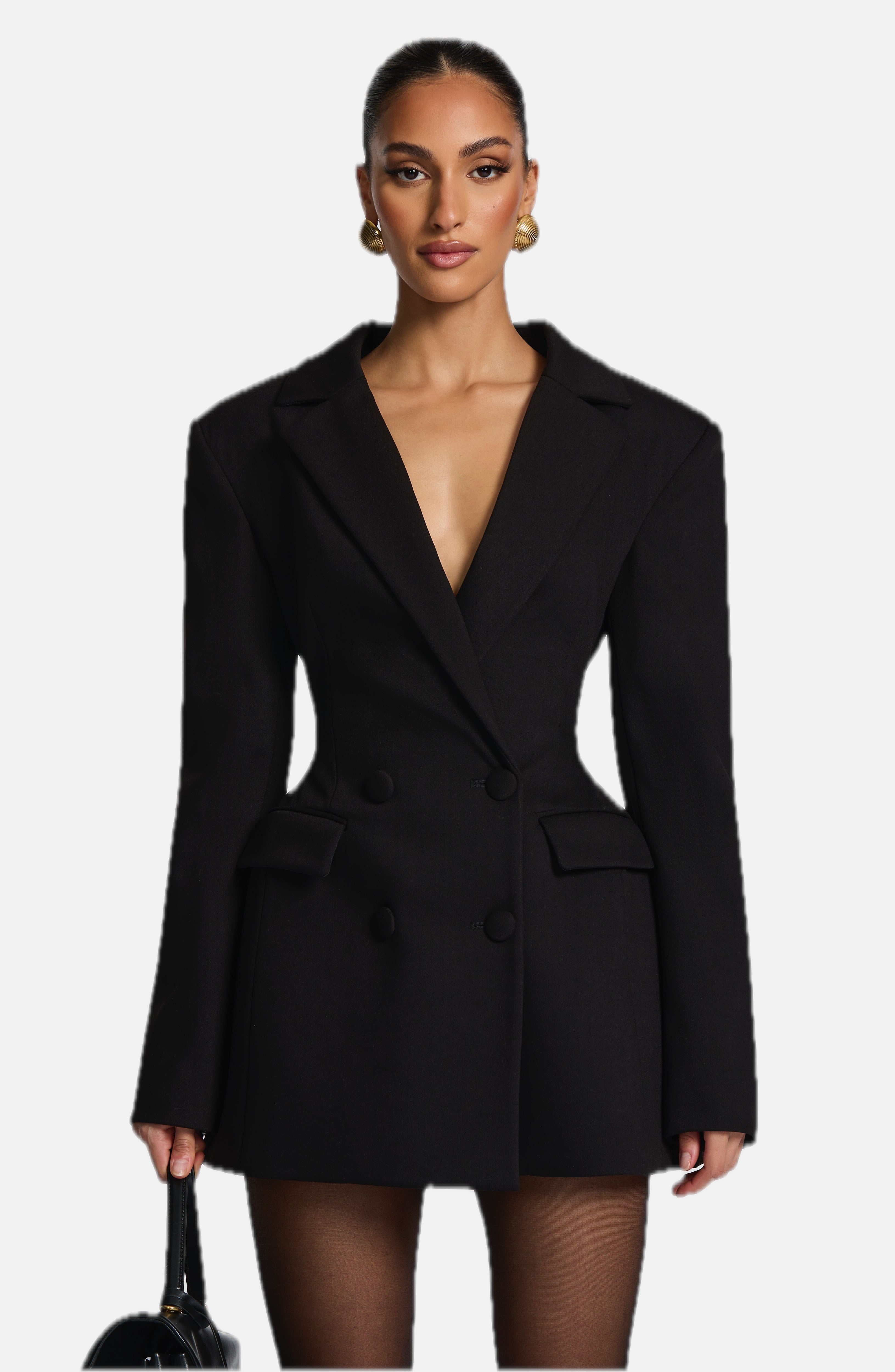 Women's Blazer Dress Double-Breasted Tailored with Notch Lapel - 1
