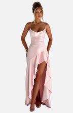 Women's Maxi Dress Sleeveless with Cowl Neck and Draped Ruffle Hem - 1