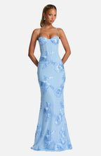 Women's Corset Maxi Dress with Floral Appliqué and Sweetheart Neckline - 1