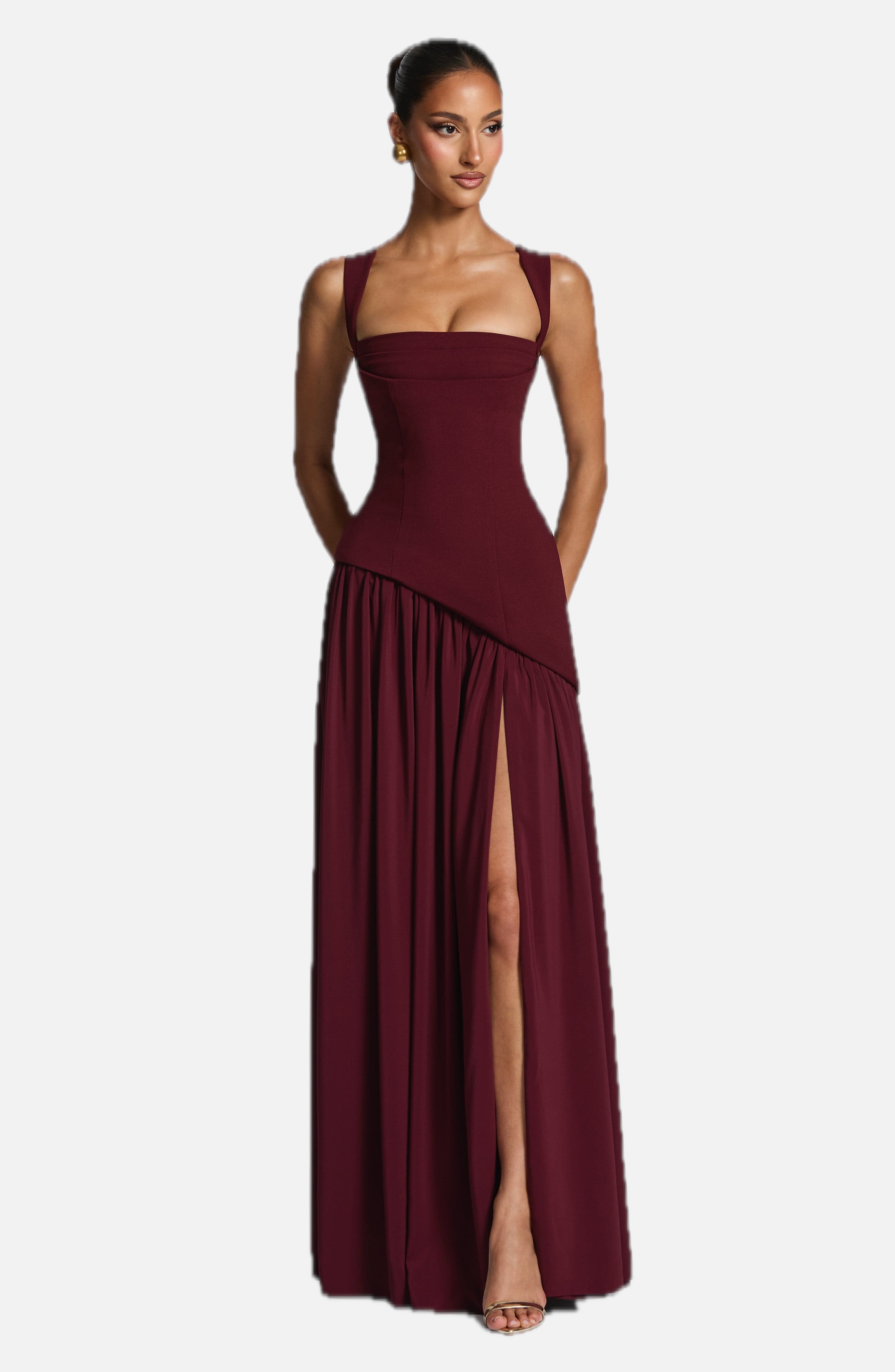 Women's Maxi Dress Sleeveless with Square Neck and High Slit