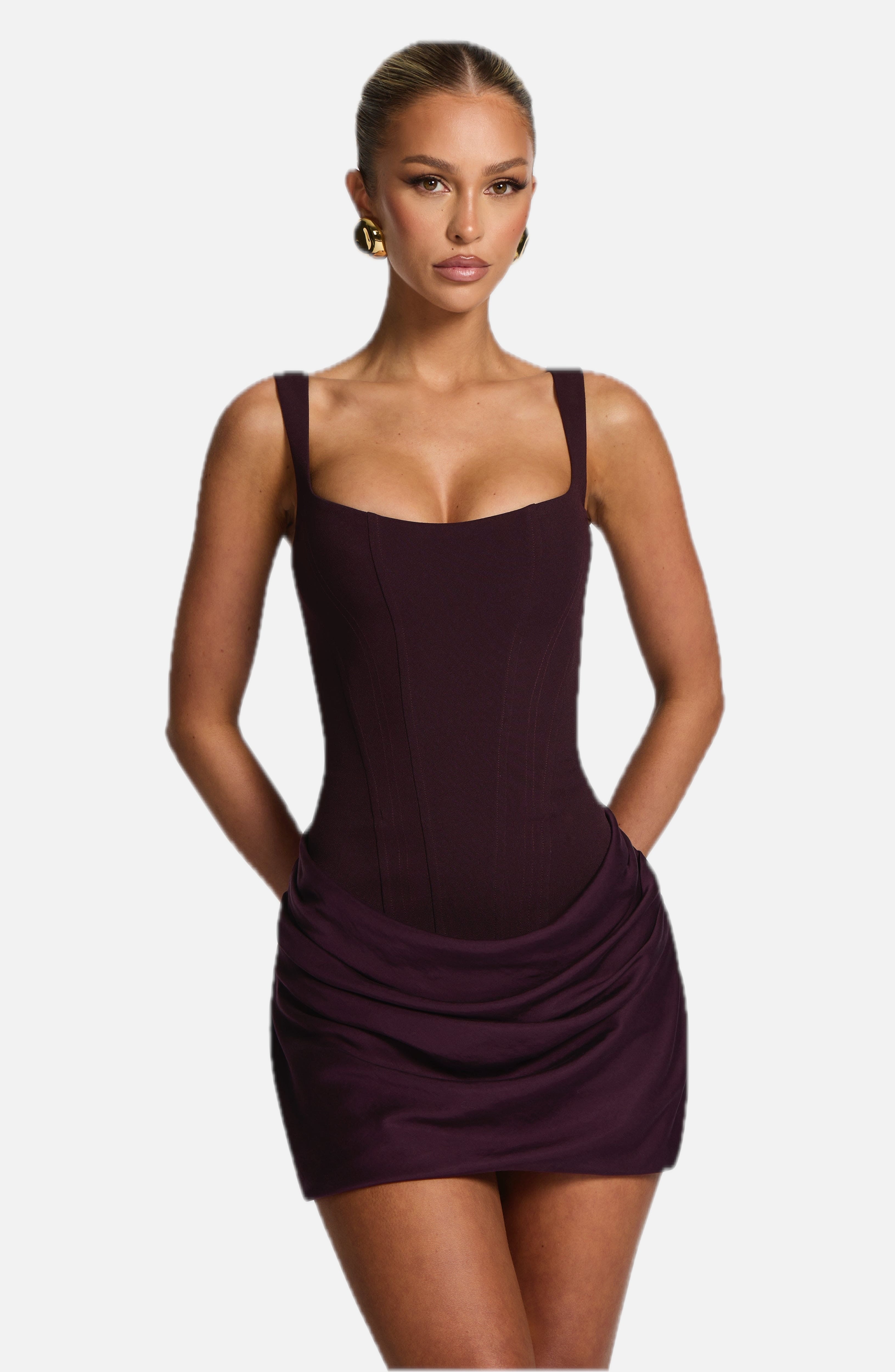 Women's Corset Mini Dress Sleeveless with Square Neck and Draped Skirt