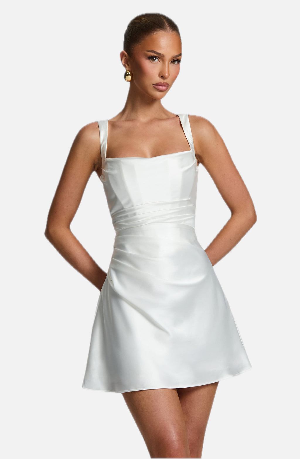 Women's Mini Dress with Square Neckline and Ruched Waist