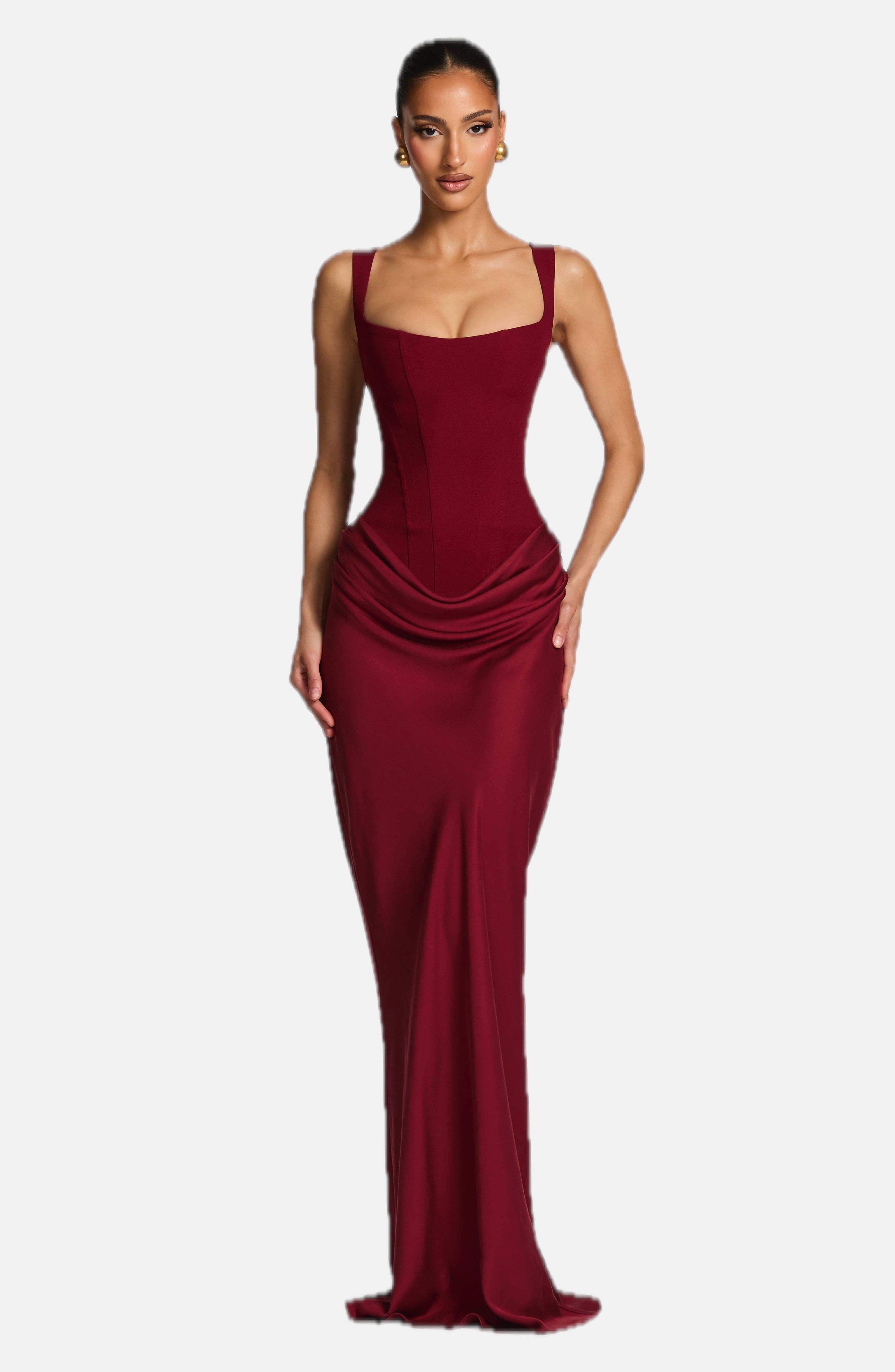 Women's Draped Maxi Dress Sleeveless with Square Neck and Fitted Bodice - 1