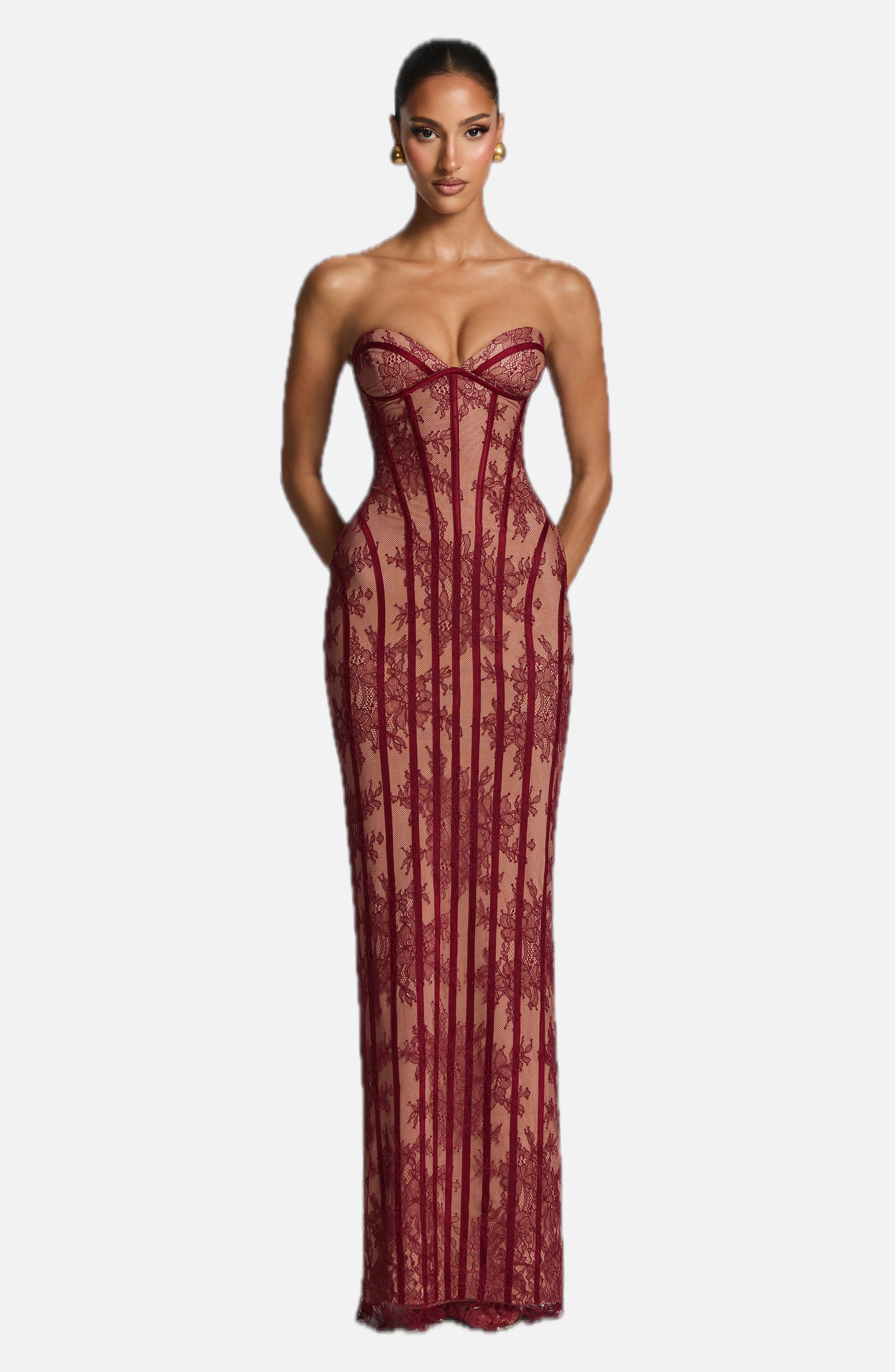 Women's Strapless Maxi Dress with Sweetheart Neckline and Corset Seaming - 1