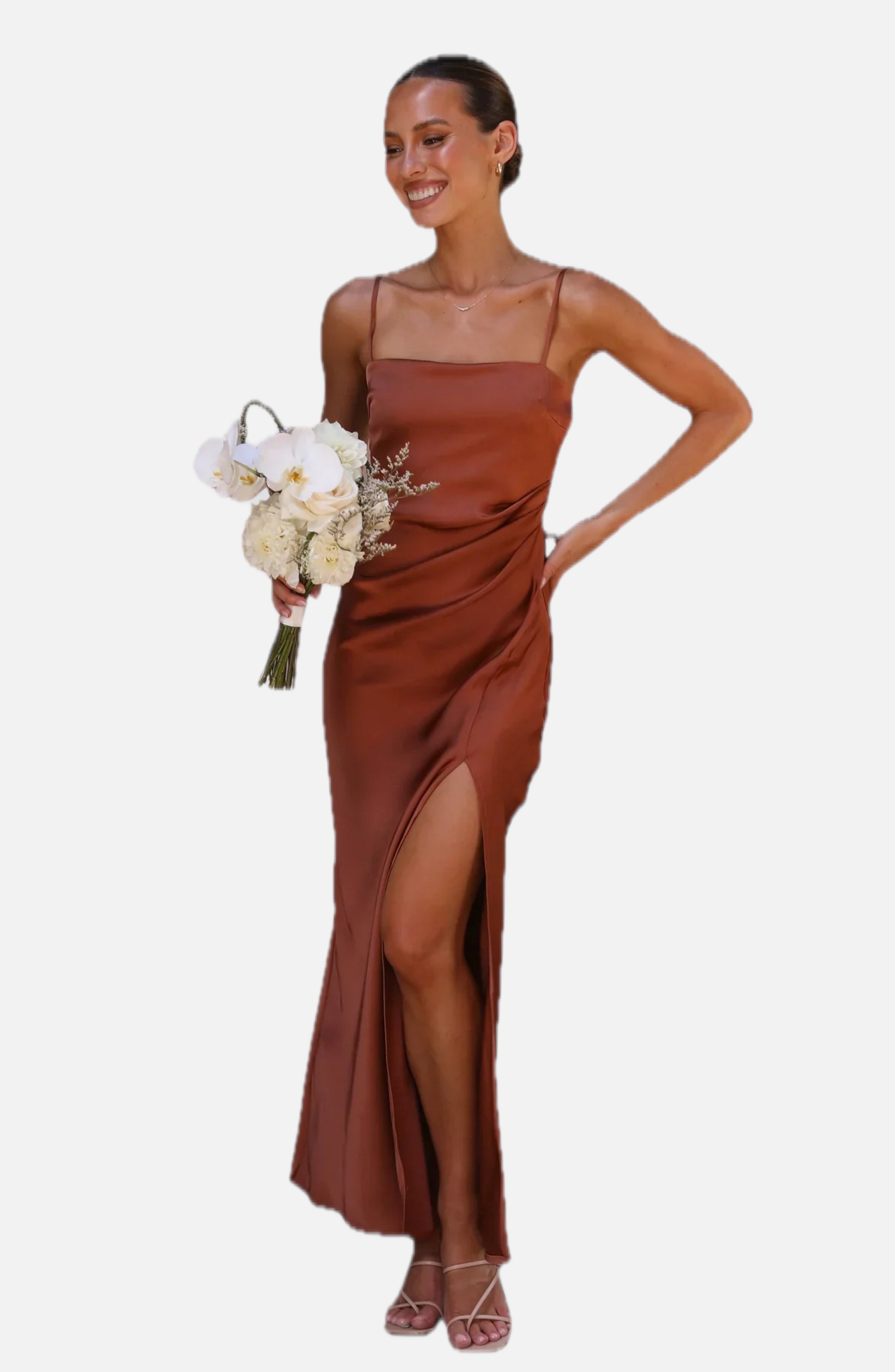 Women's Satin Maxi Dress Sleeveless with Square Neck and Side Slit