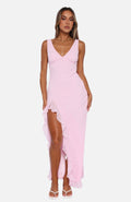 Women's Maxi Dress Sleeveless with V-Neck and Ruffled Front Slit