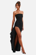 Women's Strapless Maxi Dress with Ruched Bodice and High Slit