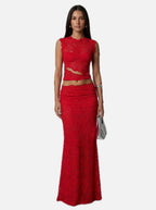 Women's Lace Co-Ord Set Sleeveless Crop Top and Maxi Skirt