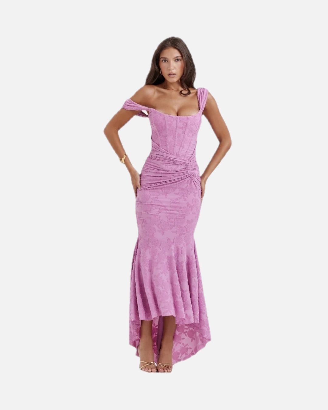 Women's Off-Shoulder Bodycon Dress with Ruched Waist and Mermaid Hem