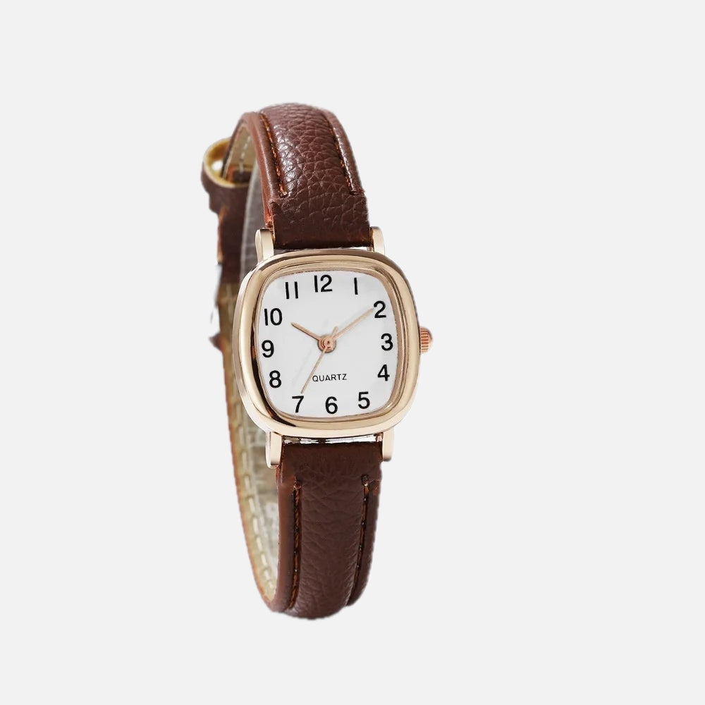 Women's Watch with Faux Leather Strap and Square Dial
