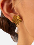 Women's Flower Drop Earrings with Pearl Centre