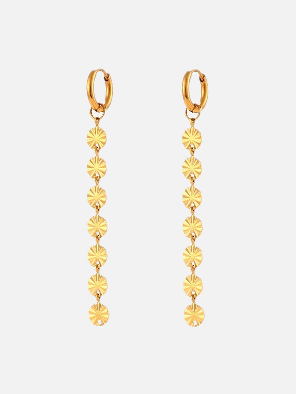 Statement Drop Earrings with Textured Disc Chain