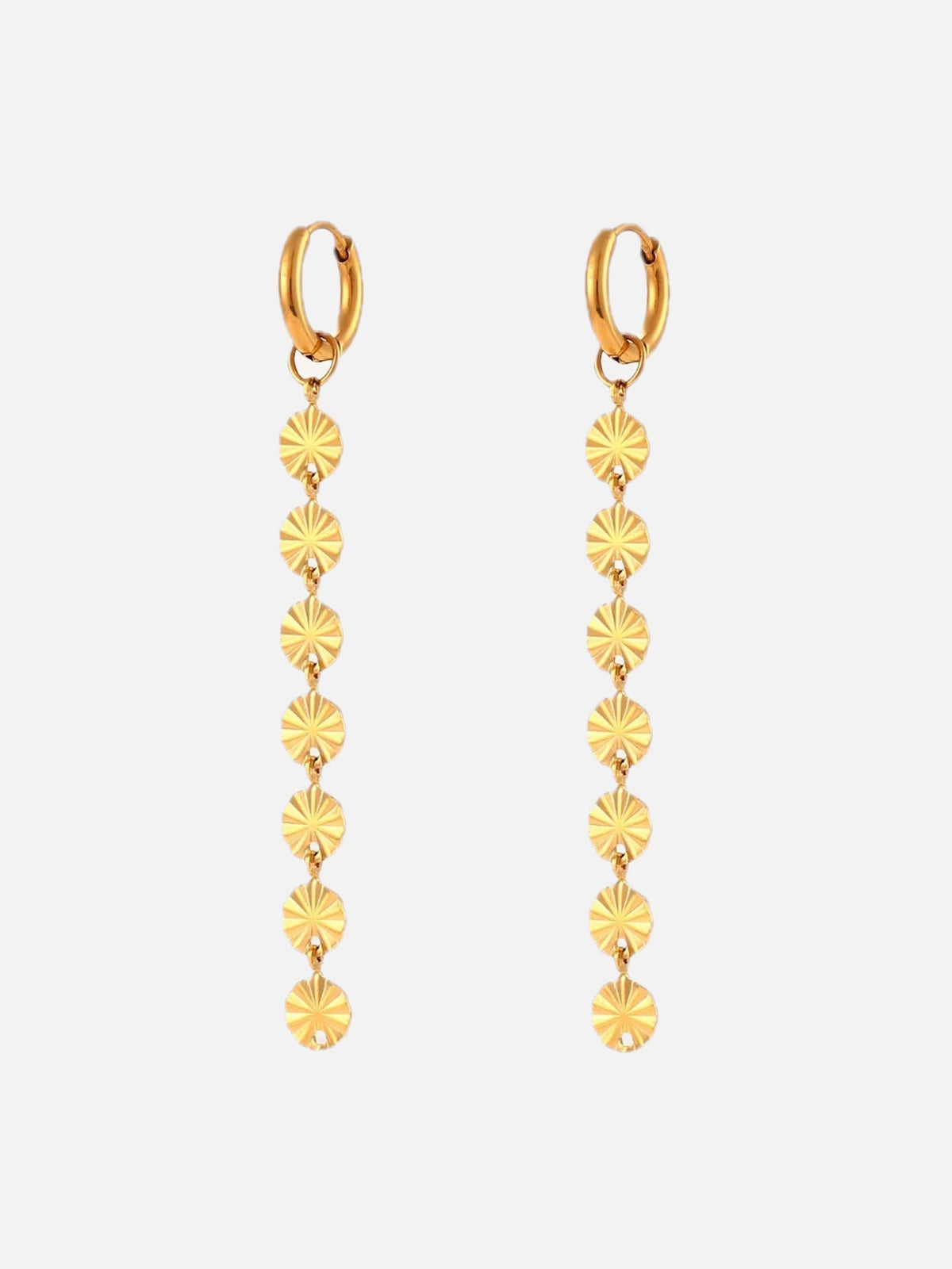 Statement Drop Earrings with Textured Disc Chain