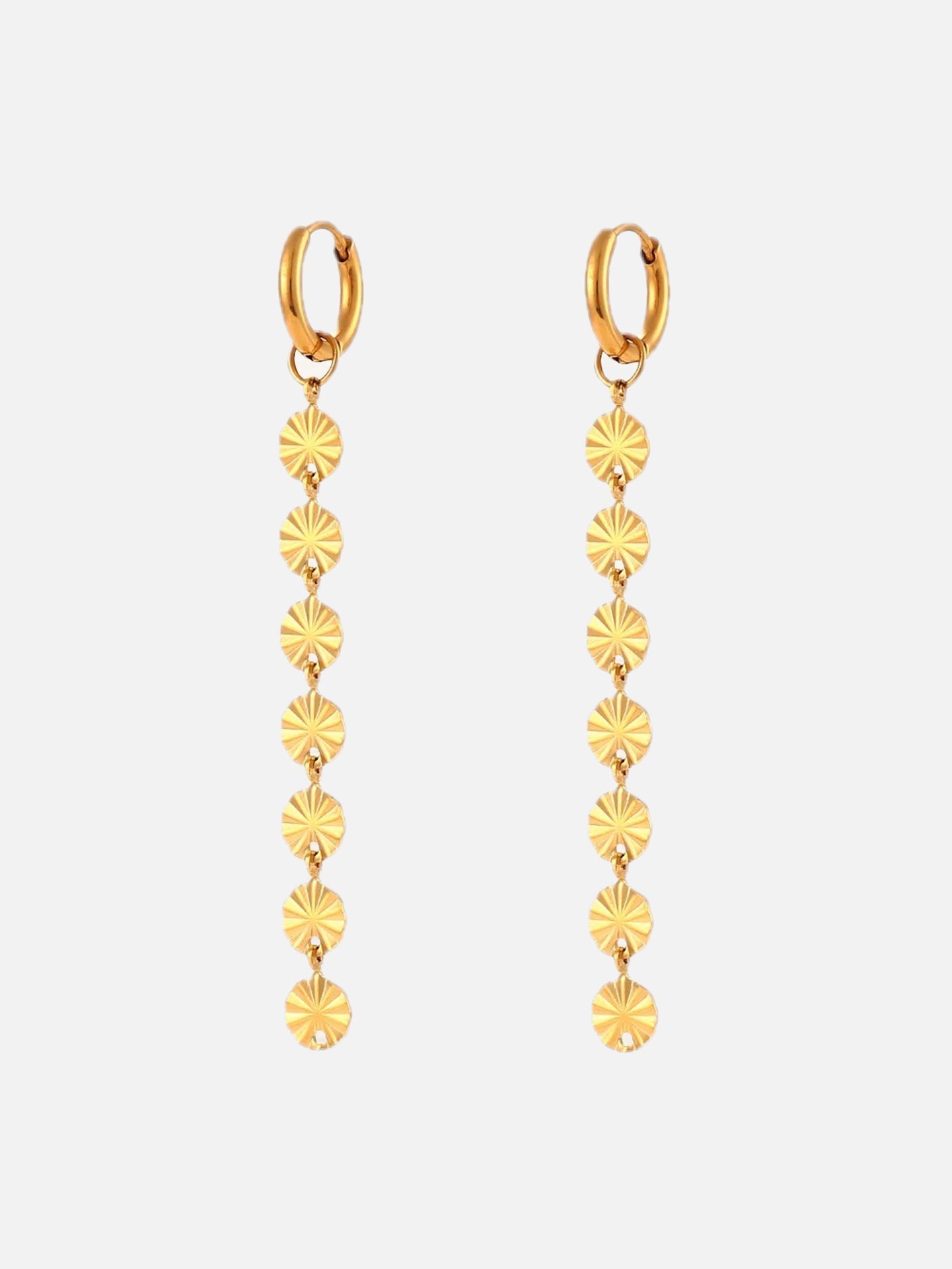 Statement Drop Earrings with Textured Disc Chain