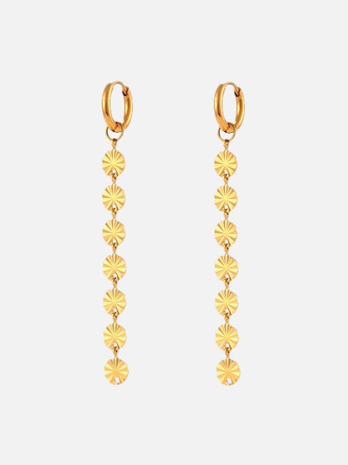 Statement Drop Earrings with Textured Disc Chain