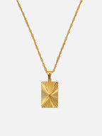 Rectangle Charm Necklace with Sunburst Pendant