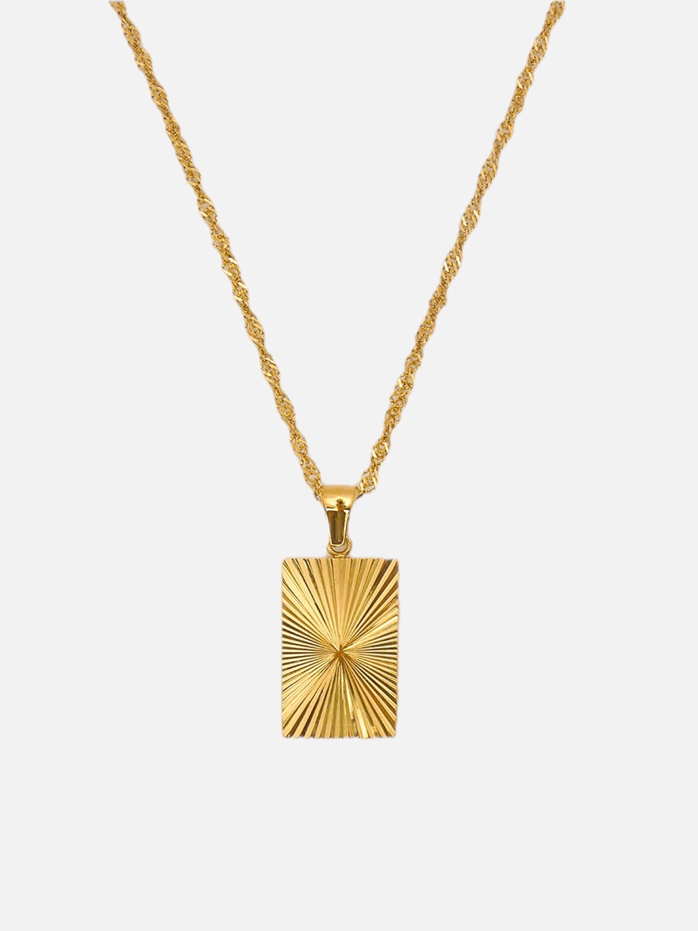 Rectangle Charm Necklace with Sunburst Pendant