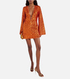 Women's Sequin Mini Dress with V-Neck and Ring Detail