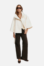 Women's Cape Coat with Belt and High Collar