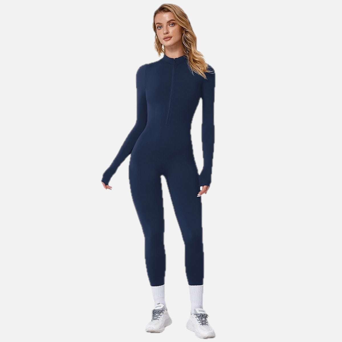 Women's Fleece Lined Jumpsuit with Zip Neckline and Long Sleeves