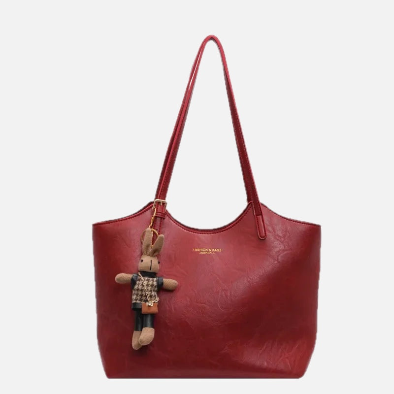 Women's Tote Bag with Detachable Charm and Vintage Finish
