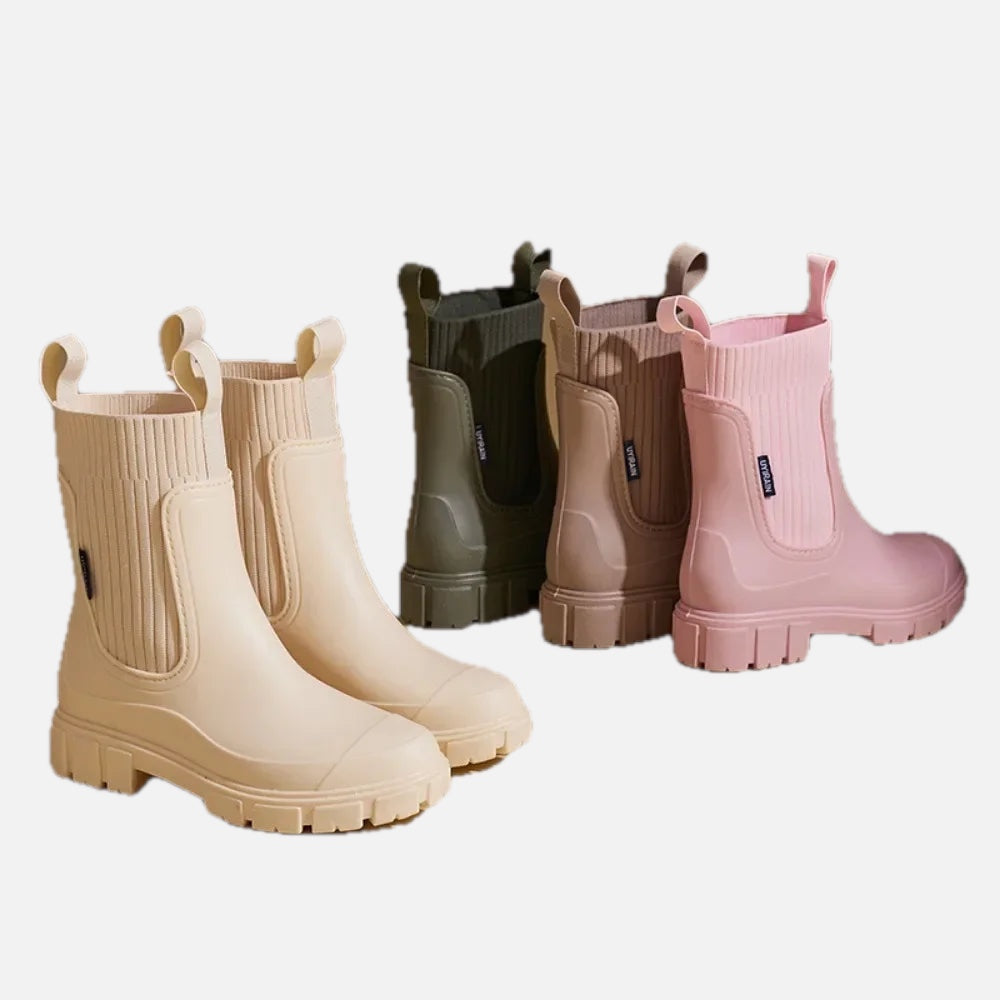 Women's Chelsea Rain Boots with Elastic Panels and Comfort Sole